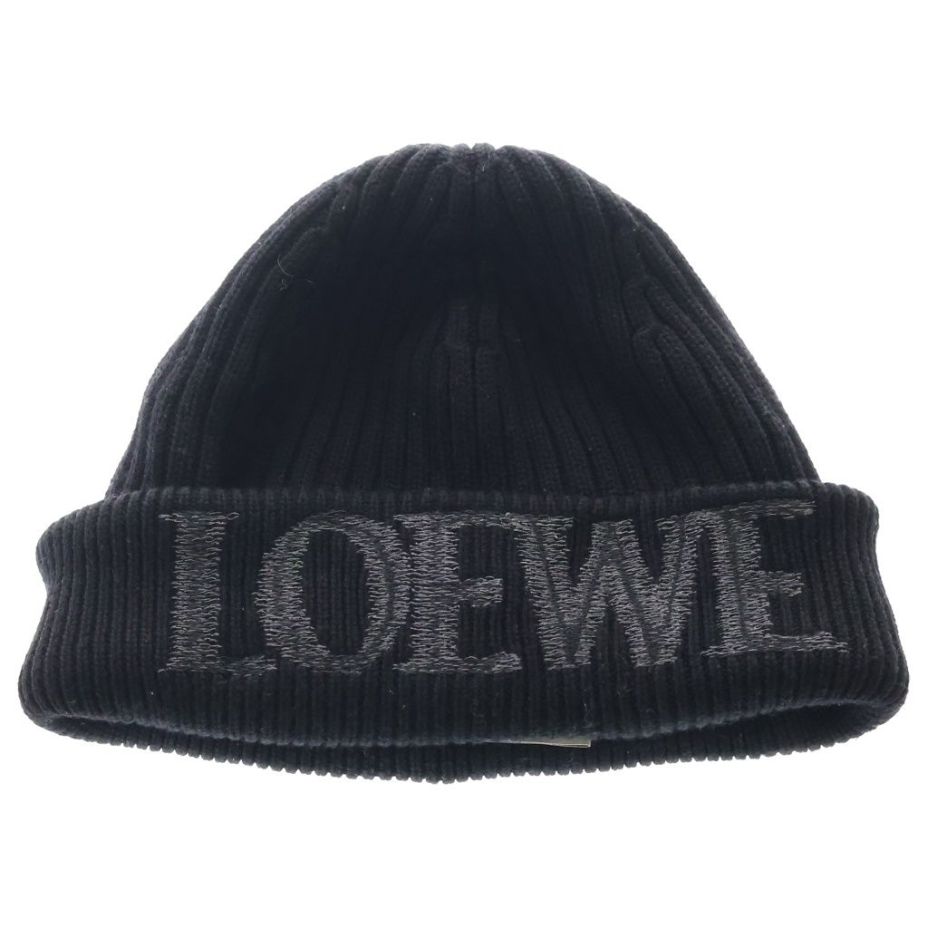 LOEWE (ロエベ) ロゴ刺繍 ウールニットキャップ ブラック F540257X23