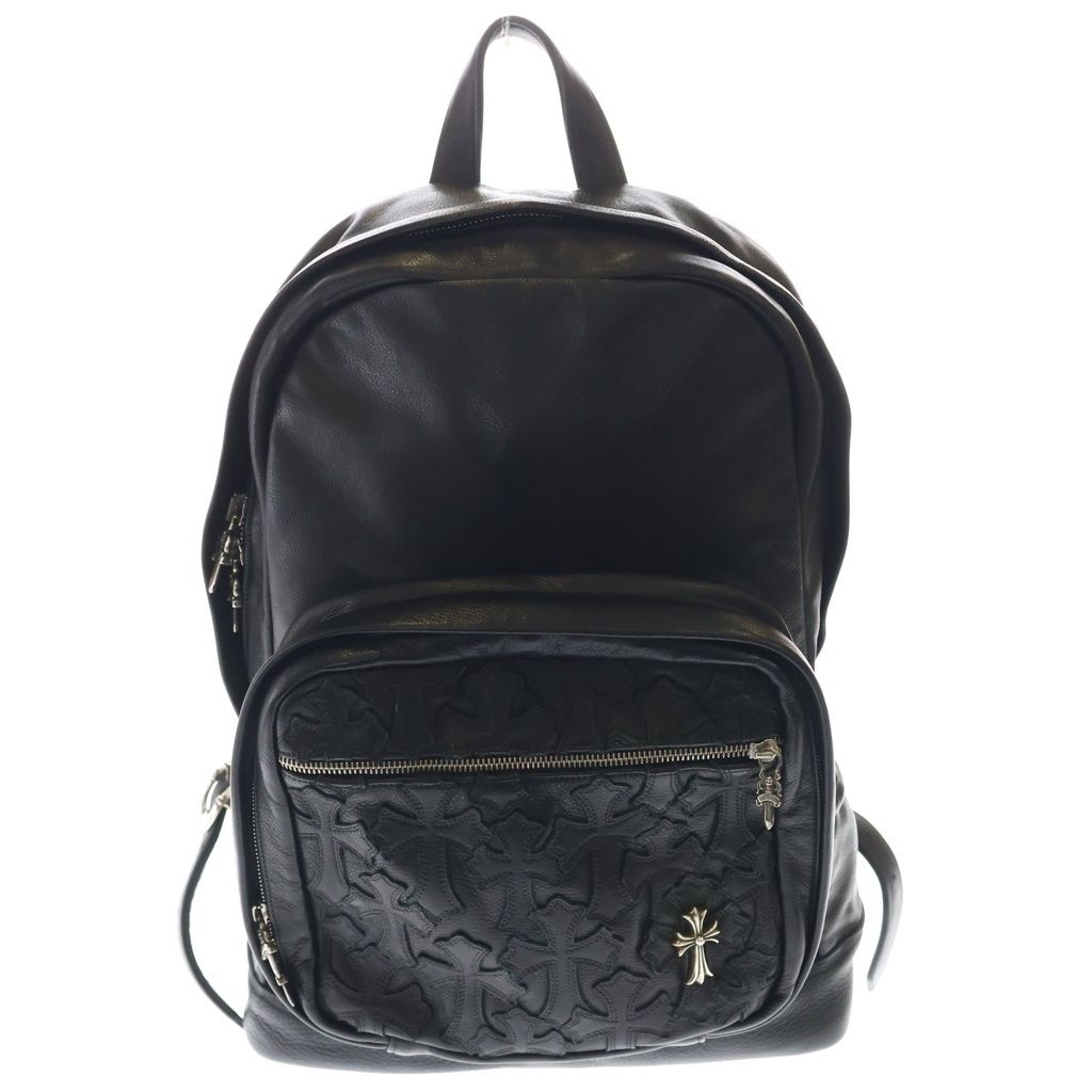 CHROME HEARTS (クロムハーツ) 7TH GRADE セメタリークロスパッチ レザーバックパック リュック ブラック