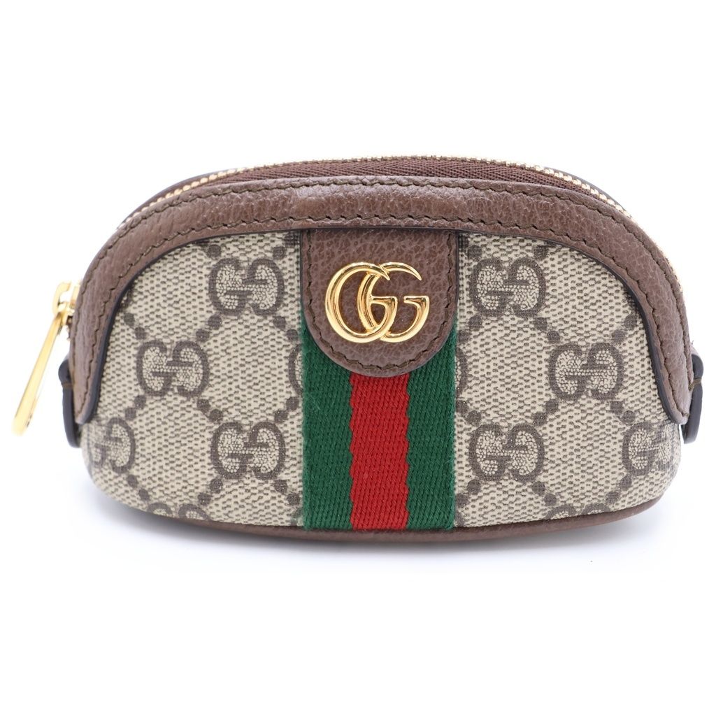 GUCCI (グッチ) オフディア キーリング付きポーチ バッグチャーム ケース ブラウン×ベージュ レザー×PVC 625707 ゴールド金具