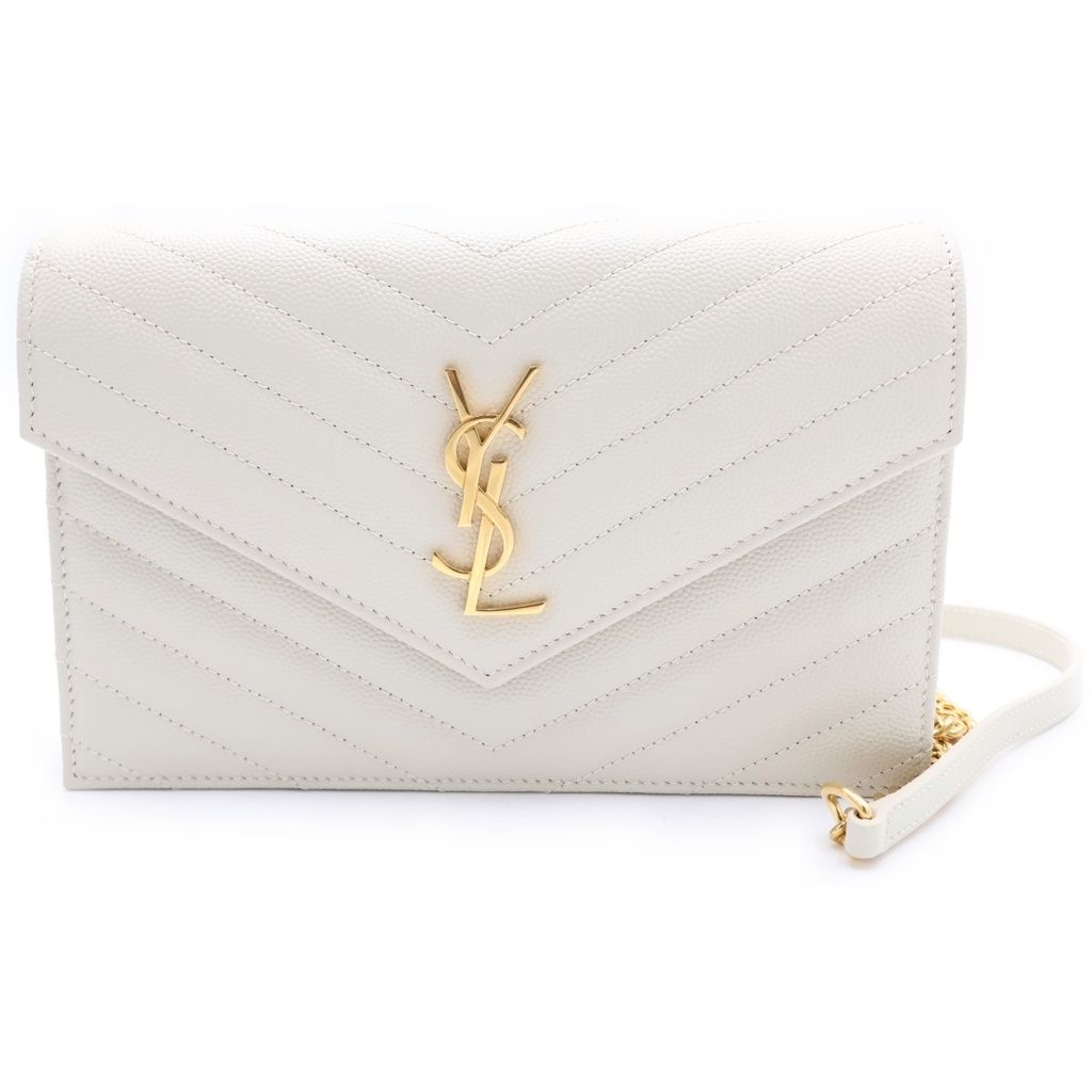 SAINT LAURENT PARIS (サンローランパリ) カサンドラ エンベロープ チェーンウォレット ショルダーバッグ レザー アイボリー ゴールド金具 695108 695108
