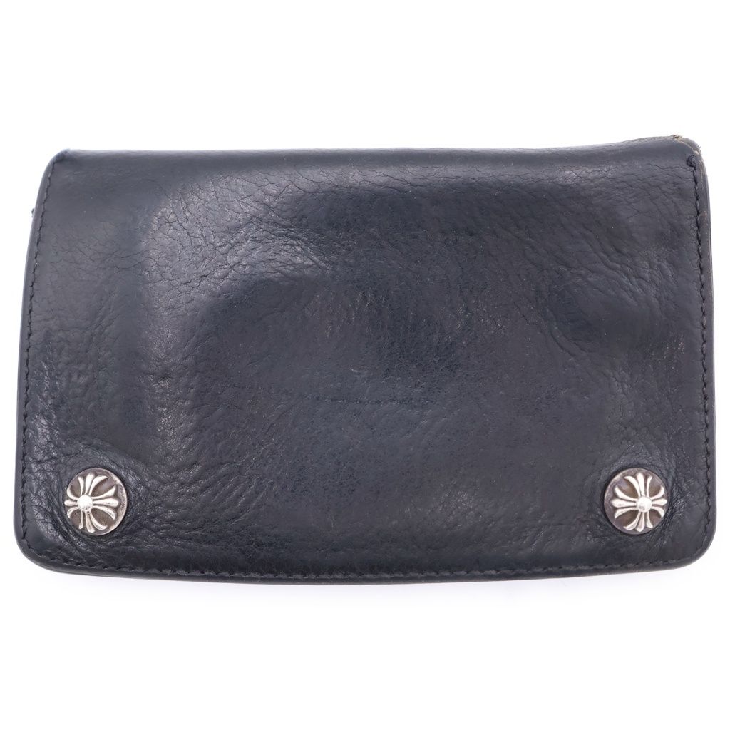 CHROME HEARTS (クロムハーツ) 1ZIP 1ジップ クロスボールボタンレザーウォレット 財布 ブラック BCA363