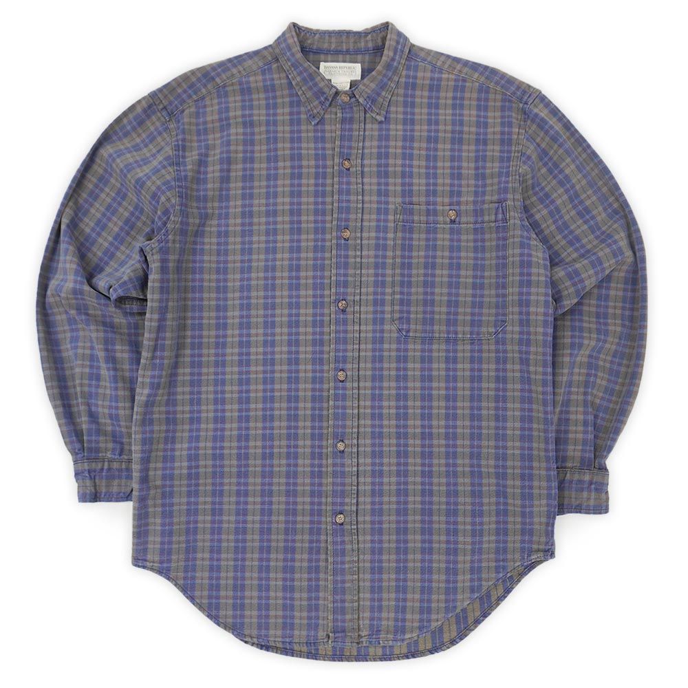 バナナリパブリック Banana Republic 90s 90年代 レギュラーカラーシャツ ワーク 厚手 バナリパ 旧タグ MADE IN USA ヴィンテージ アメリカ製 古着 メンズ シャツ ネイビー系 チェック柄 M【中古】 6,688円