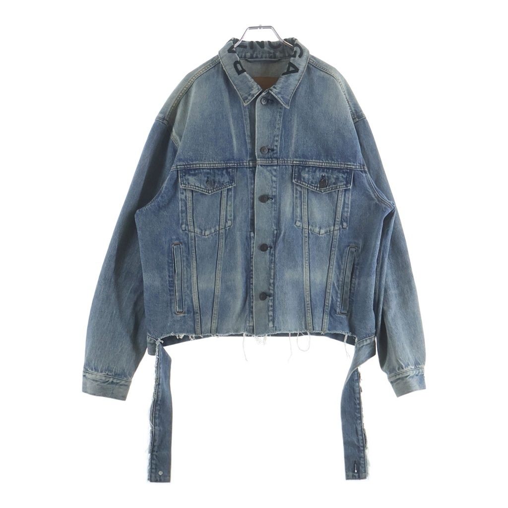 BALENCIAGA (バレンシアガ) 18SS クラッシュデザイン ネックロゴデニムジャケット 493606 TXE05 インディゴ