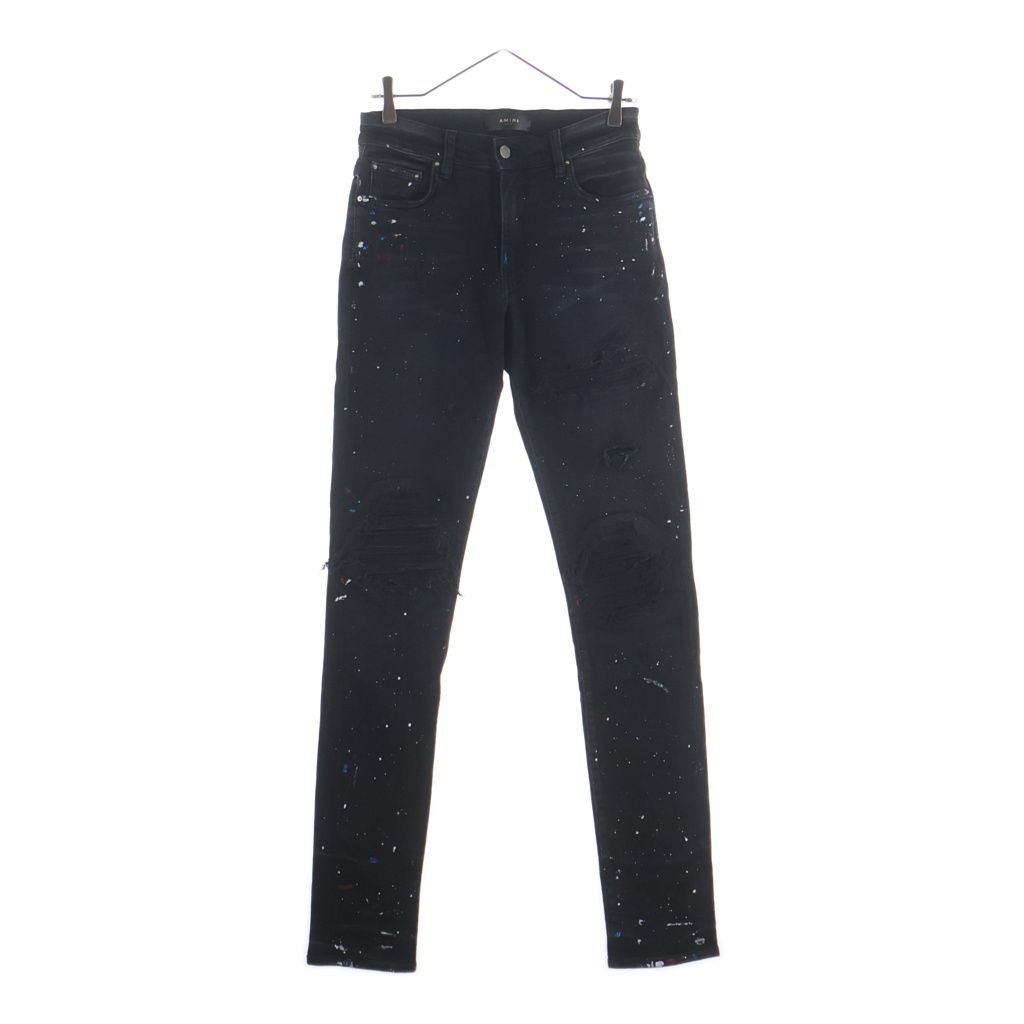 AMIRI (アミリ) MX1 PAINTED JEANS ダメージ加工 ペイント ラメ ストレッチ デニム スキニーパンツ ブラック