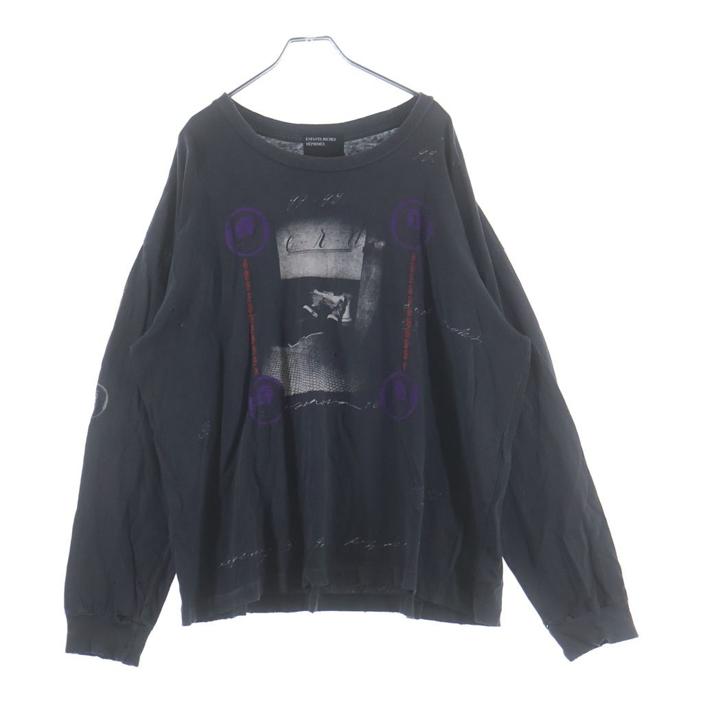 ENFANTS RICHES DEPRIMES (アンファンリッシュデプリメ) BATHROOM STALL LS T-SHIRT バスルームストールロングスリーブTシャツ ロゴプリントダメージ加工クルーネック長袖Tシャツ ブラック