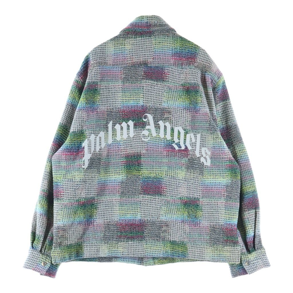 Palm Angels (パームエンジェルス) バックロゴプリント マルチカラージャガード シャツジャケット ライトグリーン/マルチ PMES007S23FAB001
