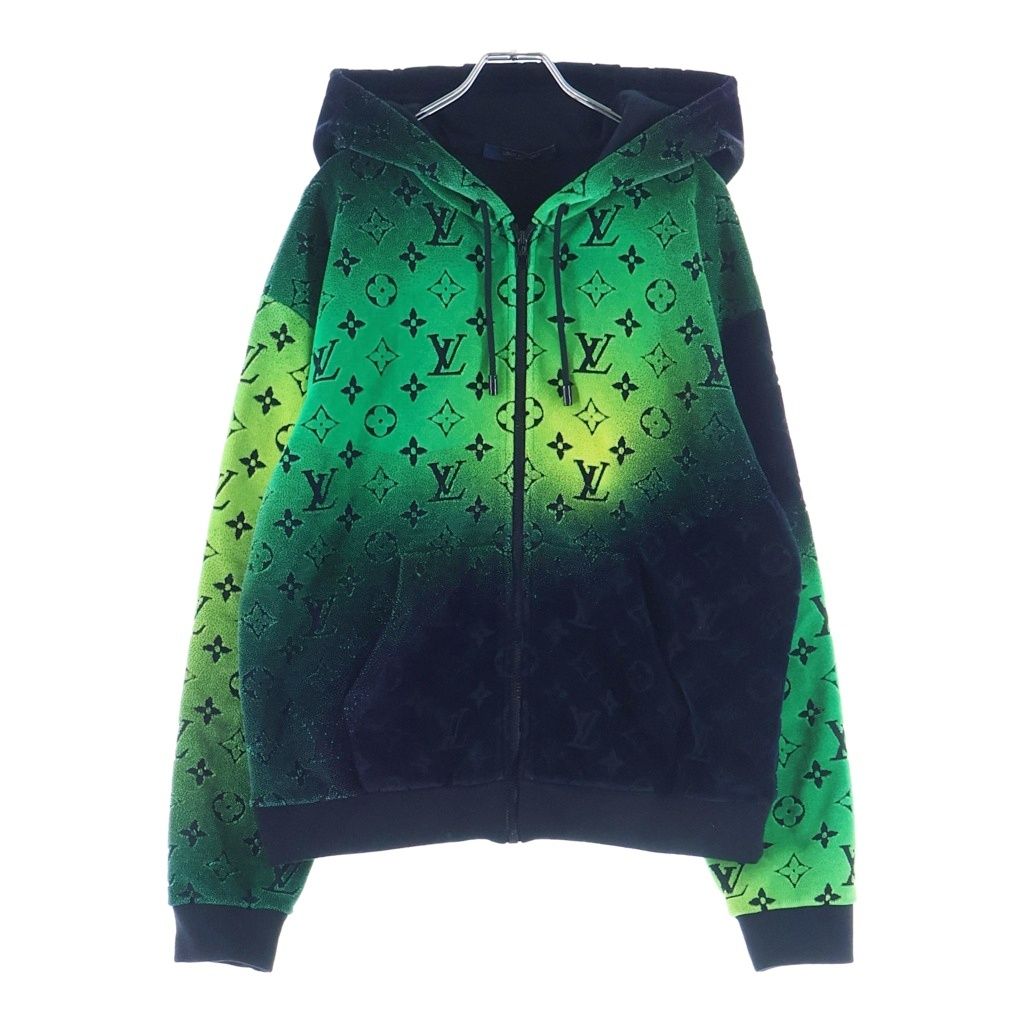 LOUIS VUITTON (ルイヴィトン) 24SS モノグラムベルベット グラデーション ジップアップ パーカー フーディー グリーン/ブラック RM241M FVH HQY30W