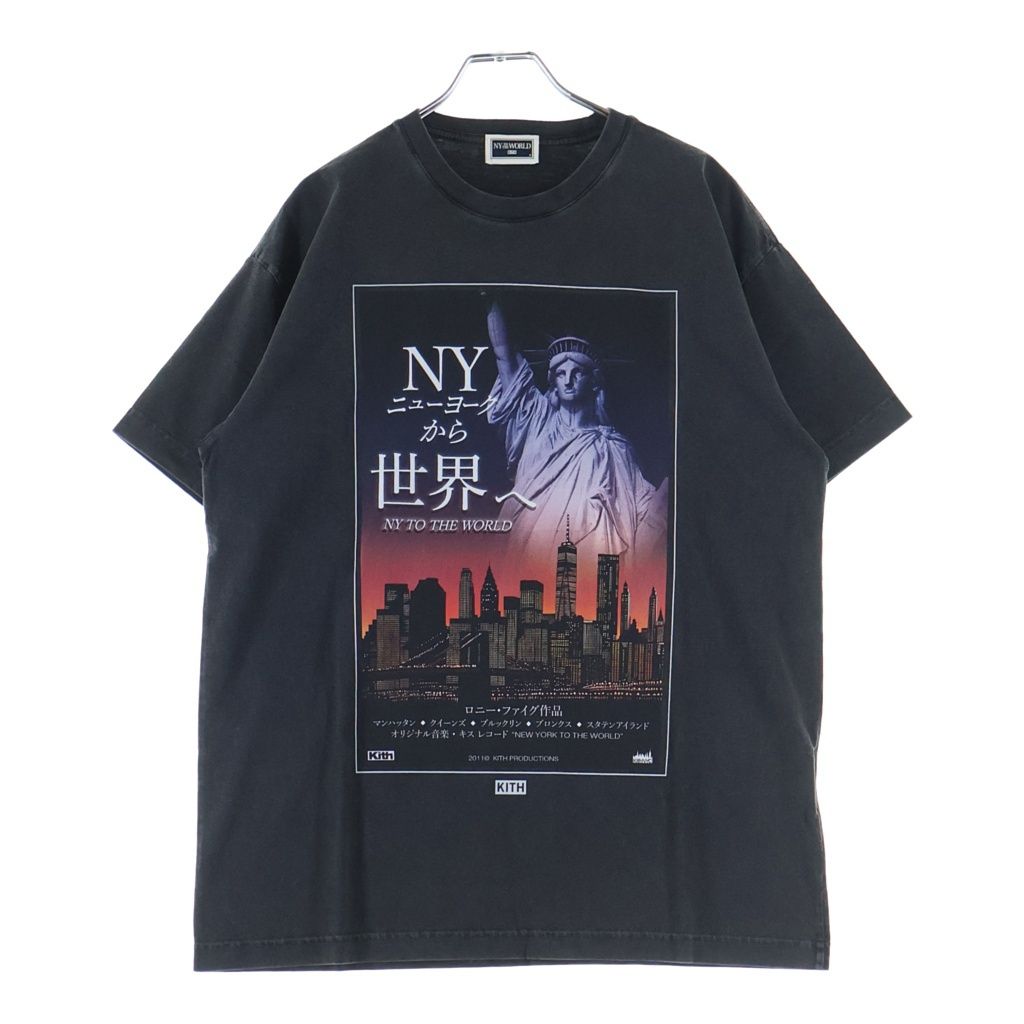 KITH (キス) NY TO THE WORLD Graphic Tee フロントプリント クルーネック 半袖Tシャツ ブラック 25-073-060-0136-4-0