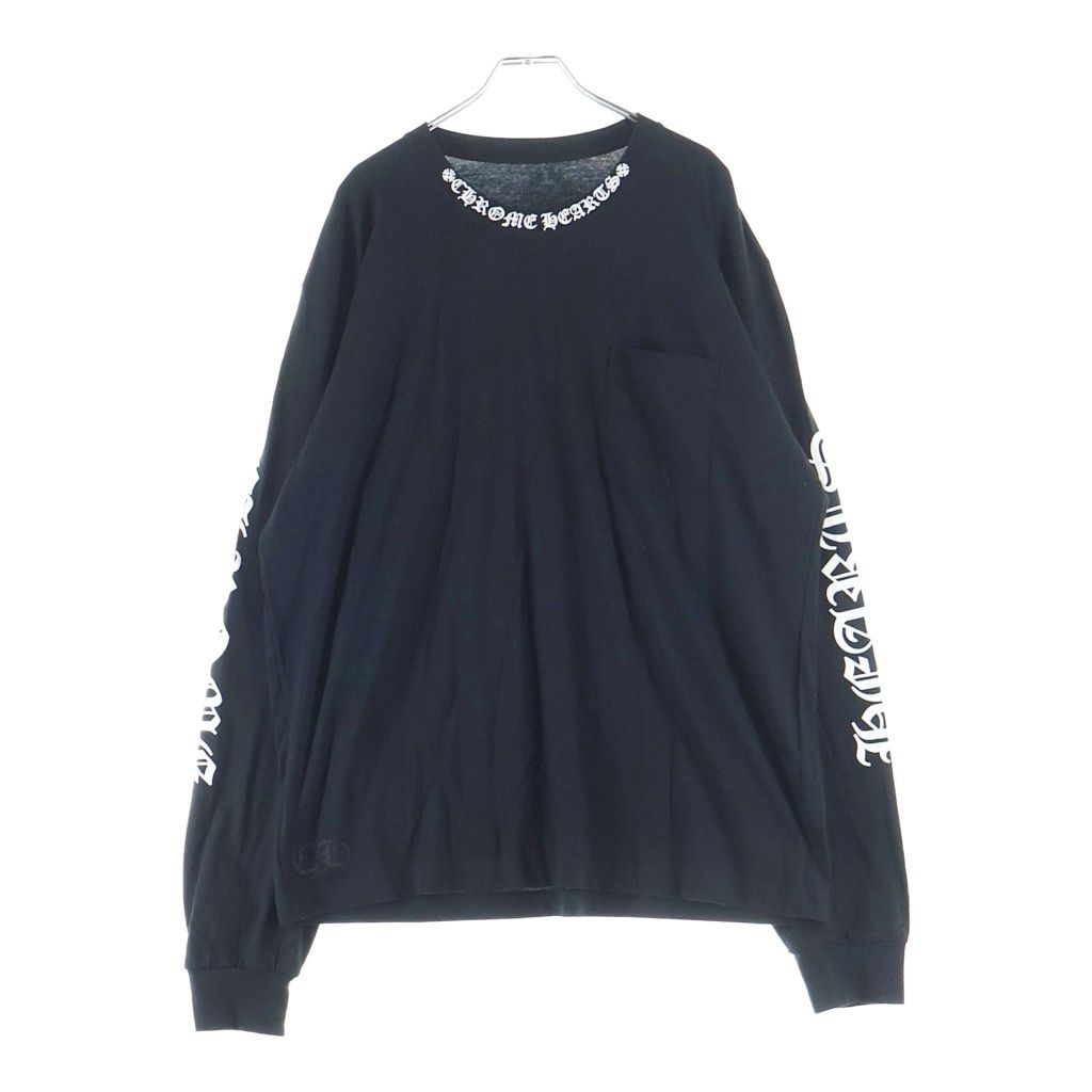 CHROME HEARTS (クロムハーツ) CH LS NECK LOGO ネックロゴプリント 袖ロゴ 長袖Tシャツ ロングスリーブカットソー ブラック