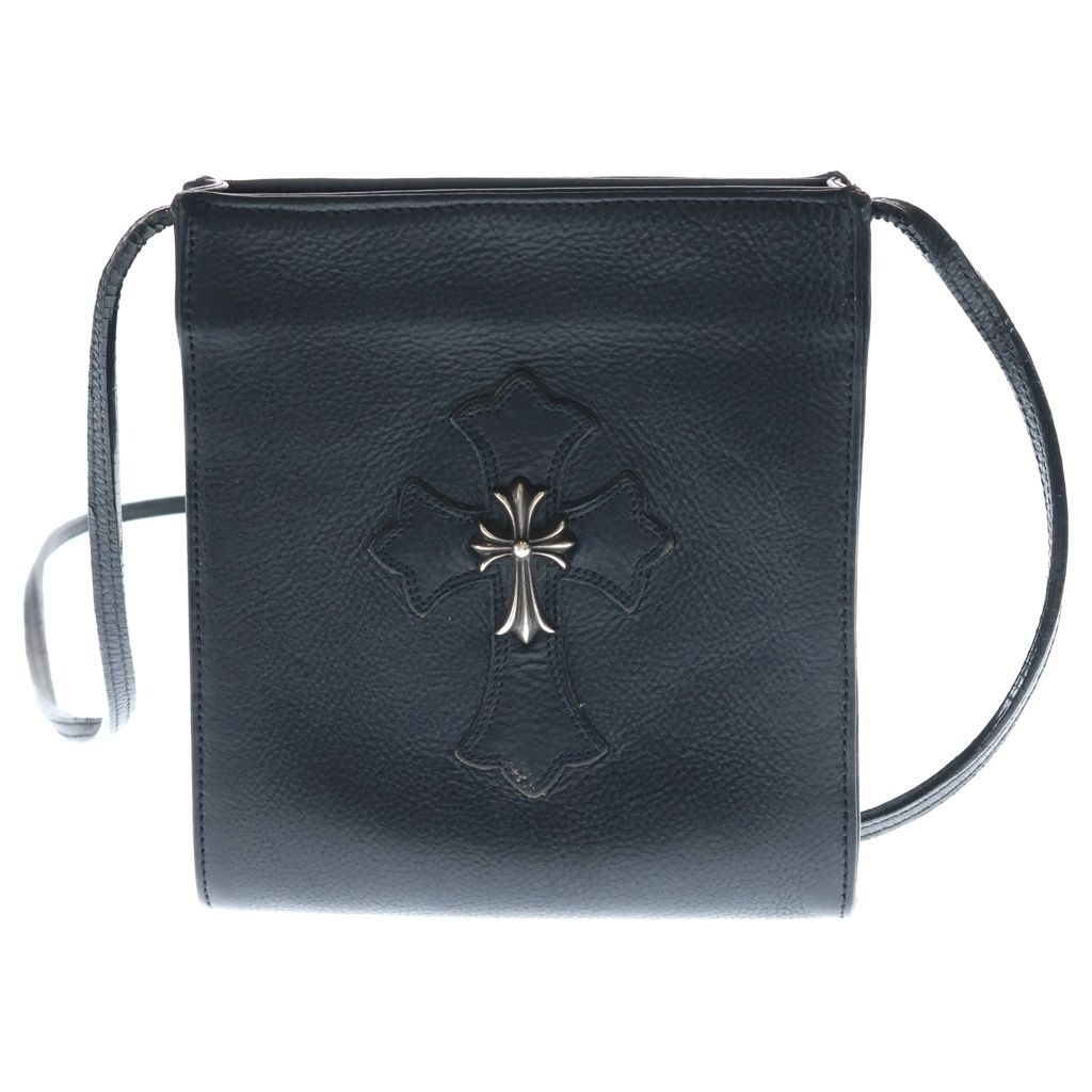 CHROME HEARTS (クロムハーツ) SQ PKT CH CRS スモールCHクロス装飾 スクエアポケット レザーショルダーバッグ ブラック