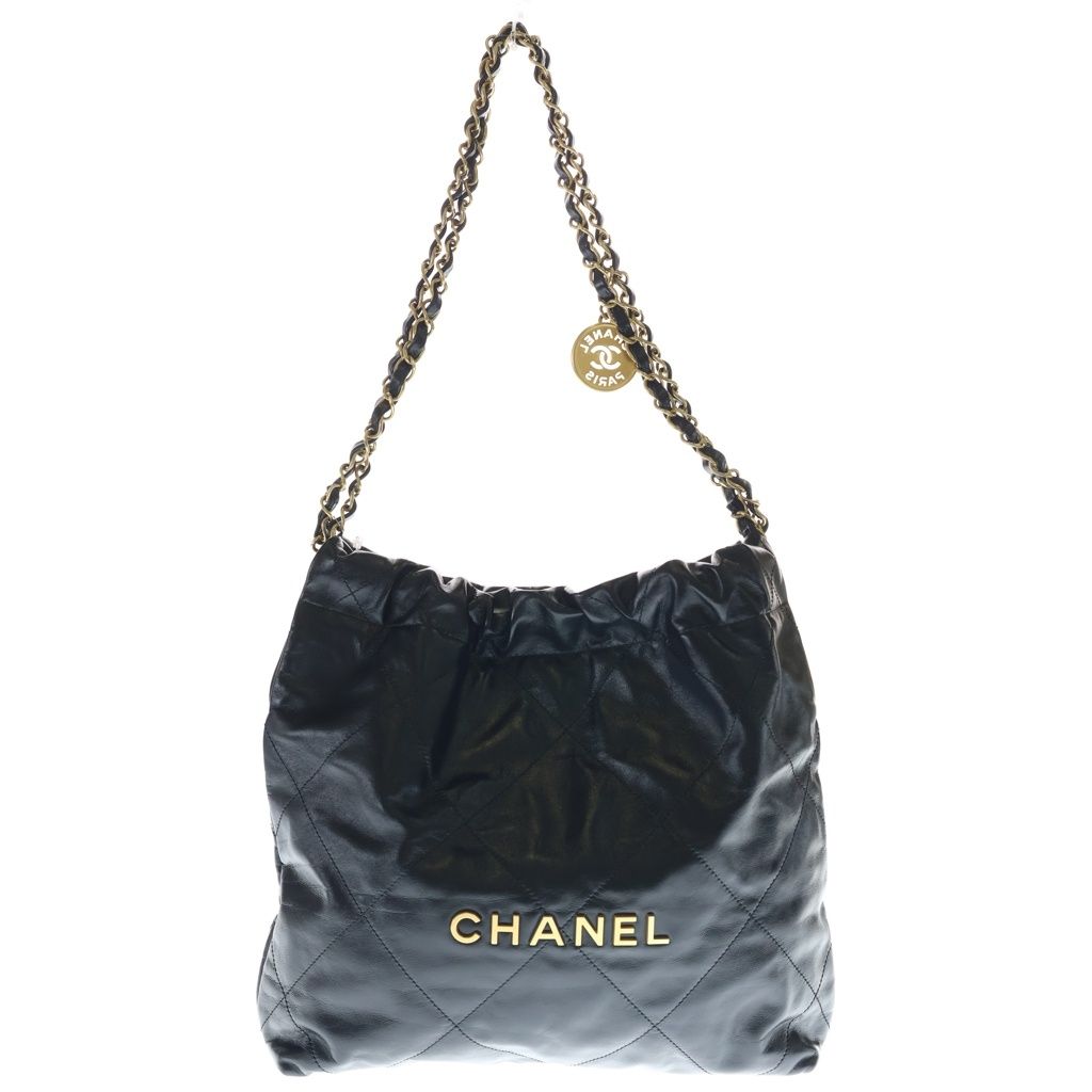 CHANEL (シャネル) シャネル22 ハンドバッグ トートバッグ チェーンバッグ ブラック シャイニーカーフスキン ゴールド金具