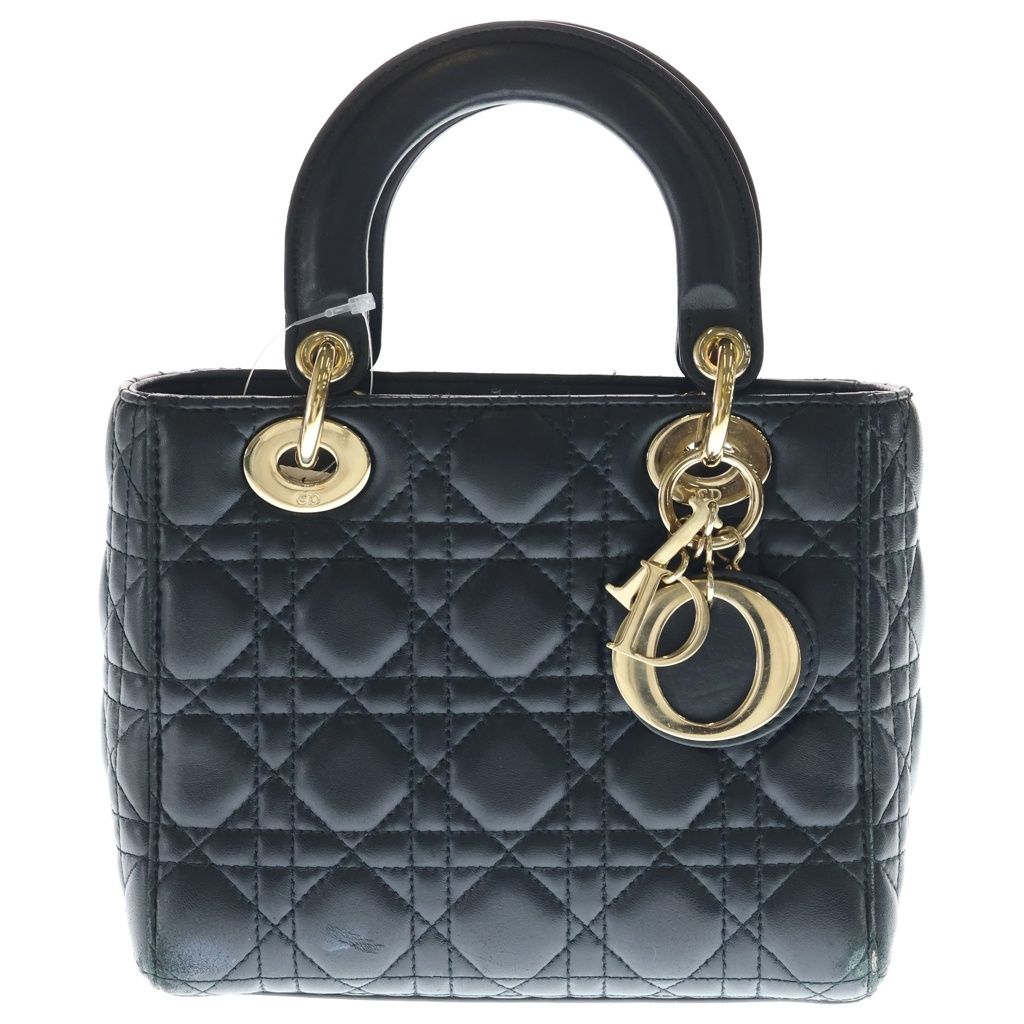 Christian Dior (クリスチャンディオール) マイレディディオール スモール カナージュ 2WAYバッグ ハンドバッグ ショルダーバッグ ブラック レザー ゴールド金具