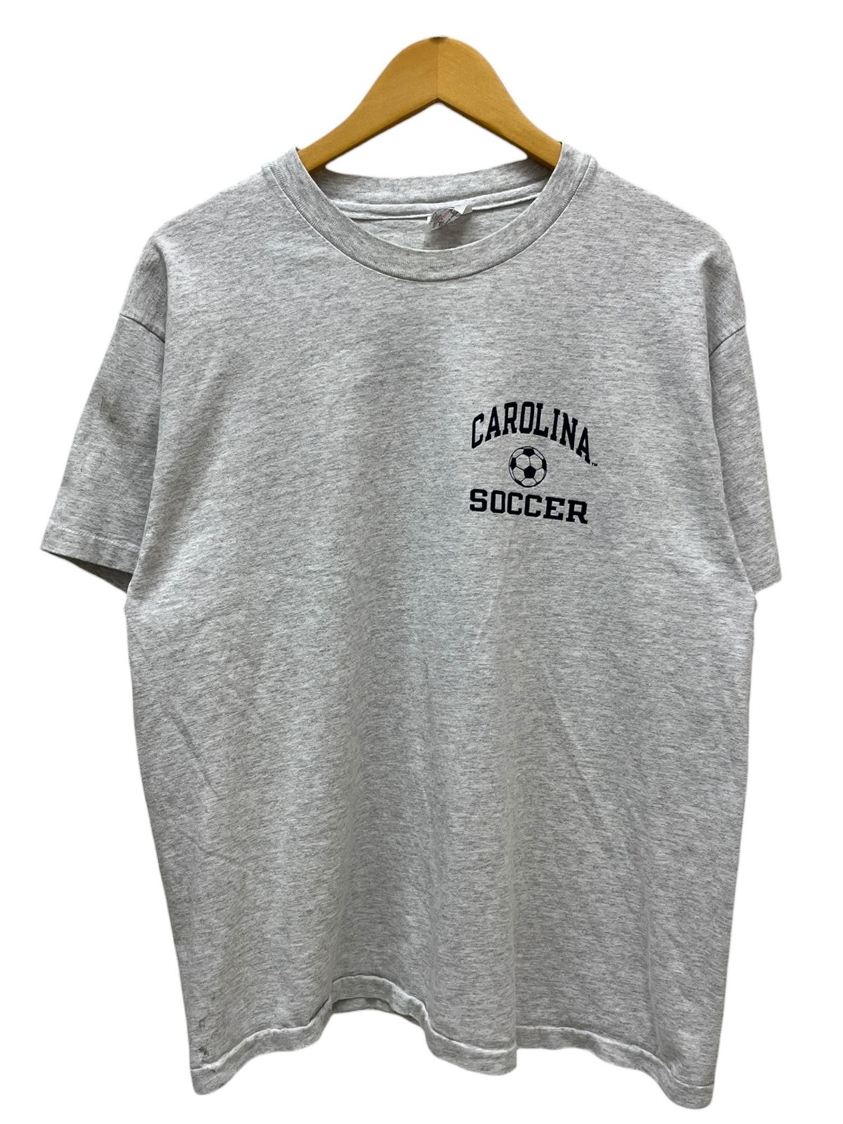 Champion (チャンピオン) カレッジ系プリントTシャツ 両面 USA製 80S 古着 ビンテージ CAROLINA SOCCER ノースカロライナ大学 サッカー L アッシュ メンズ/199