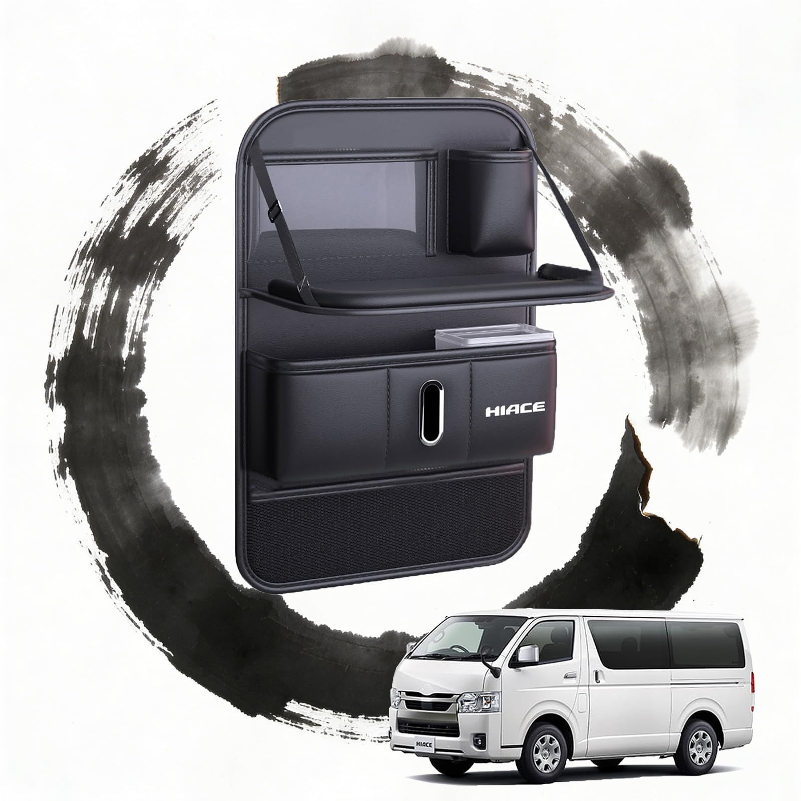 車用 シートバックポケット，ハイエース HiAce に適し多機能 車用 収納ポケット，カーシートバック，大容量 車 シートポケット、ティッシュ、スマホ、タブレット、水筒などを収納，7つの収納ポケット、折り畳みトレー付き。防水・防汚、キックパッ 4c026af9