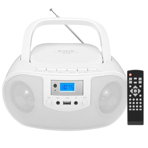 G keni ポータブルCDプレーヤー CDラジオ リモコン付き ワイドFM対応 コンパクト Boombox ステレオスピーカー& LEDライト内蔵 MP3/USB//AUX音楽再生可能 AC/電池両用 言語学習/胎児教育/音楽鑑賞 日本語取 6ab0291a