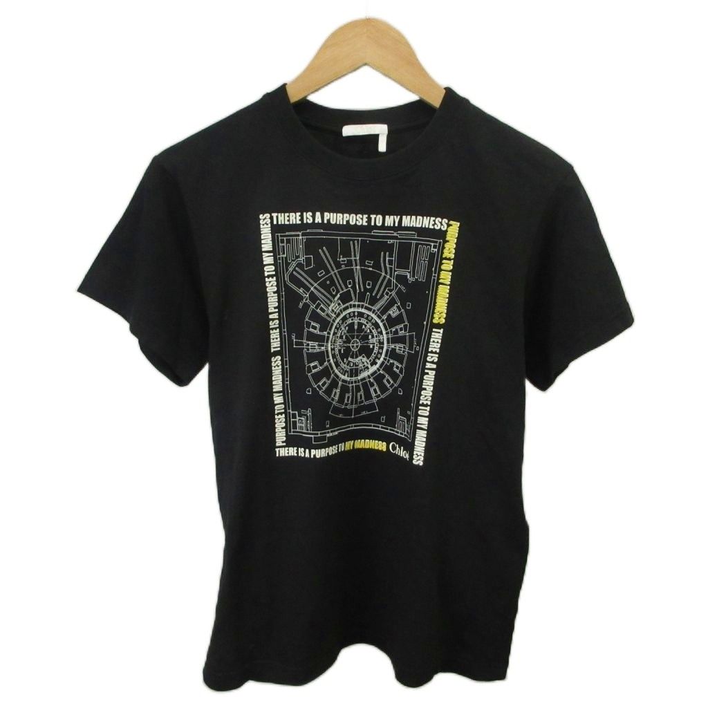 クロエ CHLOE 半袖 Tシャツ S 黒 ブラック プリントデザイン クルーネック 半袖 /SH ■GY57