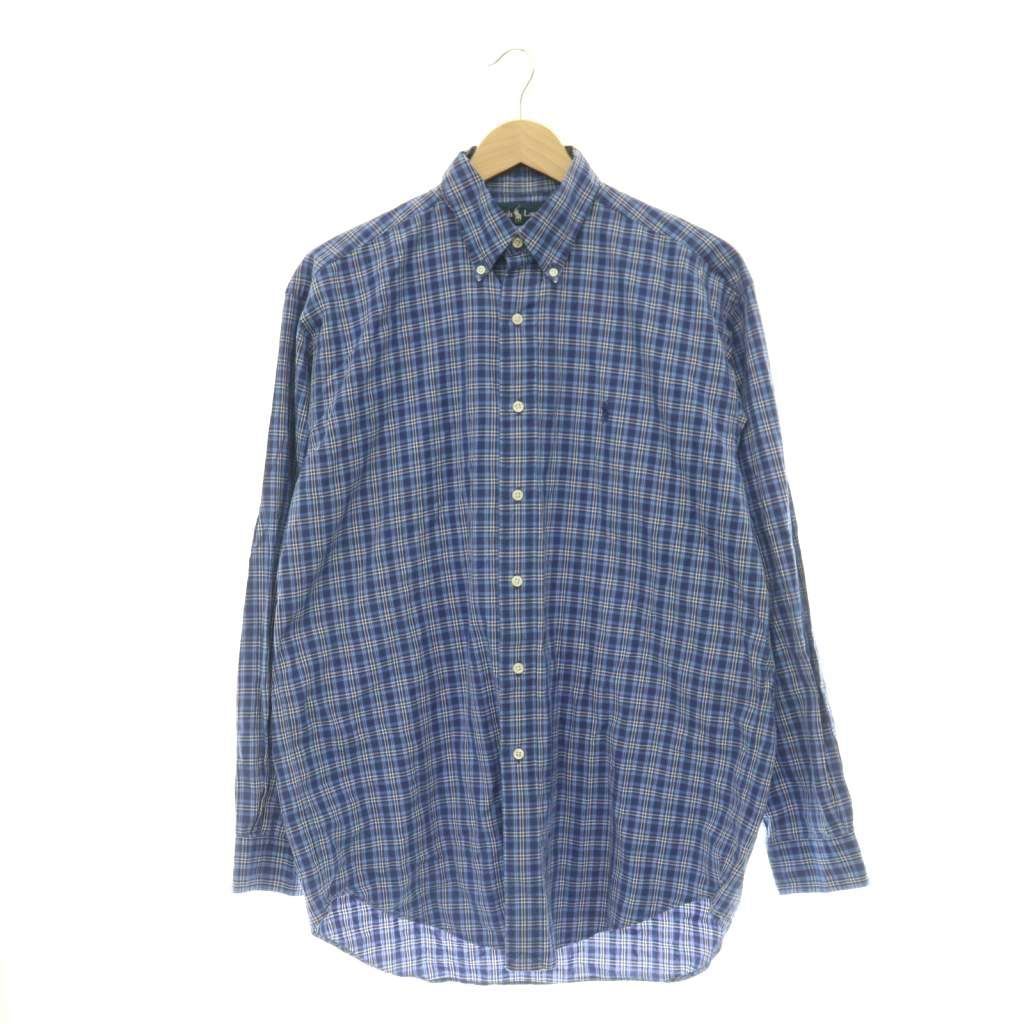 ラルフローレン RALPH LAUREN シャツ 長袖 チェック M ブルー ホワイト ネイビー /DO ■GY53