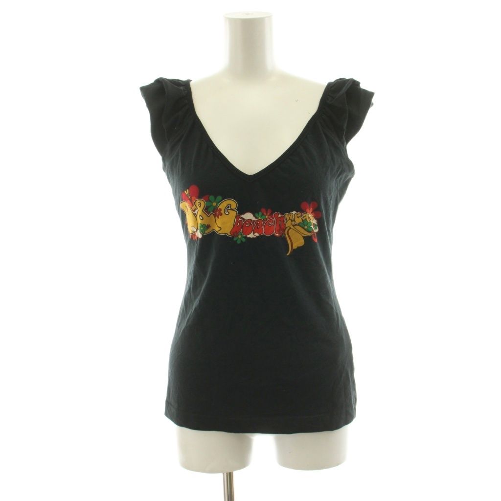 ディー&ジー ドルガバ ドルチェ&ガッバーナ D&G Beachwear カットソー Tシャツ ノースリーブ Vネック ロゴ プリント IT3 黒 ブラック SQB010 /KU ■GY53