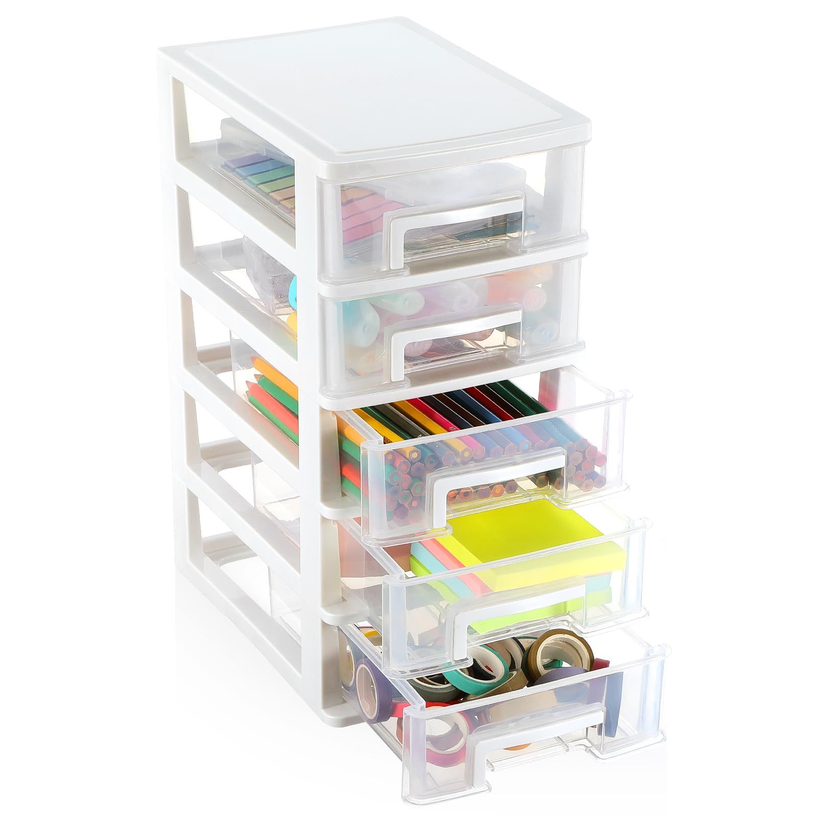 NUOLUX 収納ケース 引き出し 小物 卓上 収納ボックス 5段 幅15×奥行21.5×高さ31cm プラスチック ケース ボックス 収納 小物ケース 卓上収納 事務用品 手帳用品 手芸 文房具 収納ボックス ホワイトts 93c7cd8a