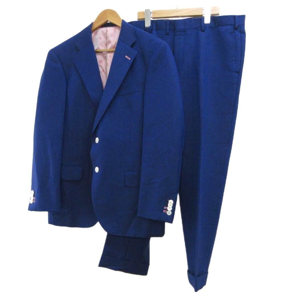 テーラーストリート TAILOR STREET スーツ フォーマル ウール 青 ブルー ピンク 背抜き 織り柄 長袖 白ボタン /NP ■ECD004