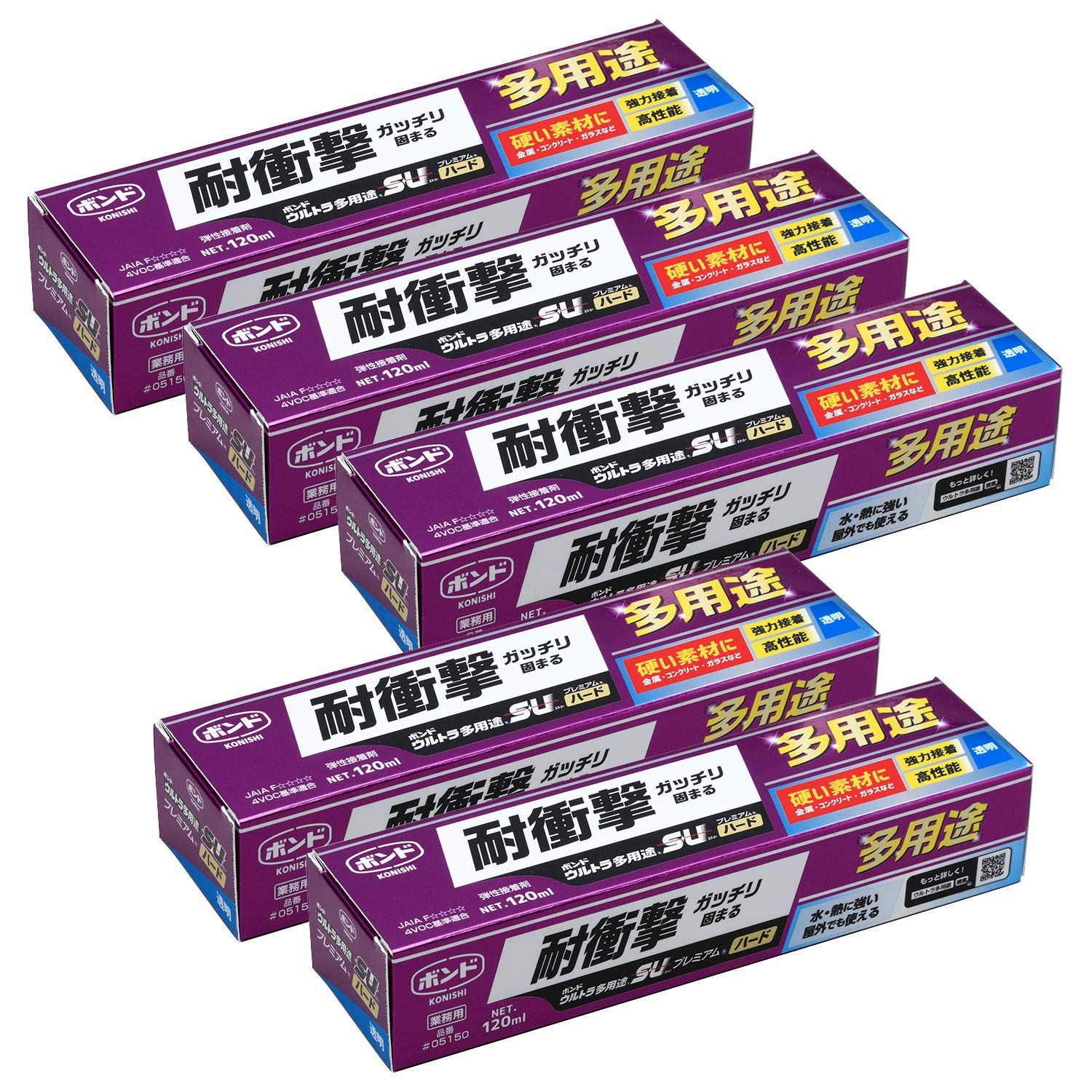 新品 コニシ(KONISHI) ボンド ウルトラ多用途S・U プレミアムハード クリヤー 120ml #05150 5本入り 弾性接着剤 多用途 ガラス セラミック 石材 金属 コンクリート 高性能 屋内 屋外
