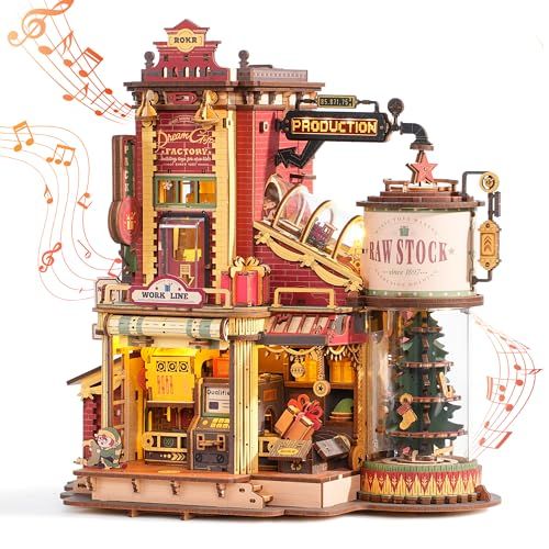 ROKR 立体パズル 3D木製パズル ギフト工場 光の効果と音楽付き クリスマスツリー インテリア装飾 雰囲気作り 玄関 工作キット DIY 組み立て オルゴール 暇つぶし 知育玩具 中学生 大人向け 初心者に最適 女の子へのギフト バレンタ 59d20ca7