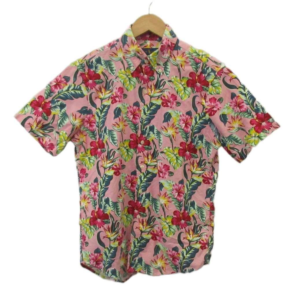 ラルフローレン RALPH LAUREN アロハシャツ SP ピンク 花柄 ボタンダウンカラー 半袖 /SH ■GY99