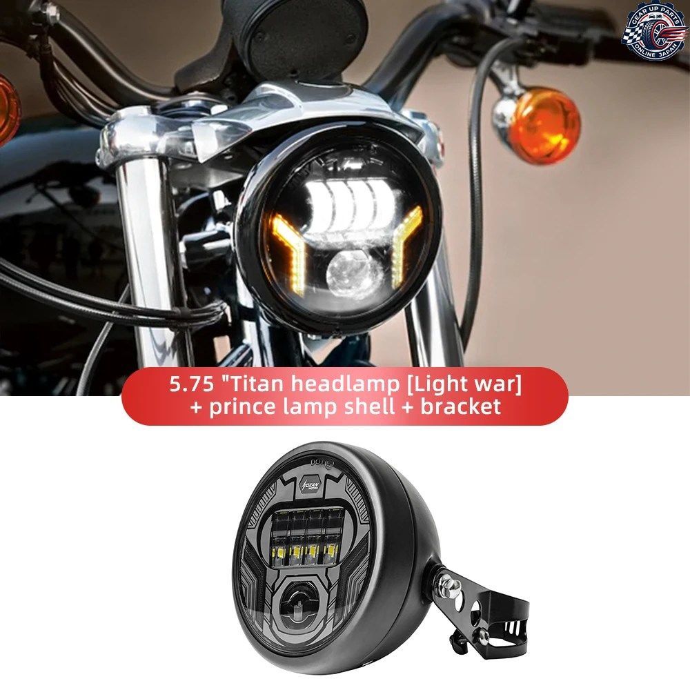 5.75インチLEDモーターサイクルヘッドライト（取り付けシェル付き）、5-3/4インチ丸型ライト（白色デイタイムランニングライト、アンバータ