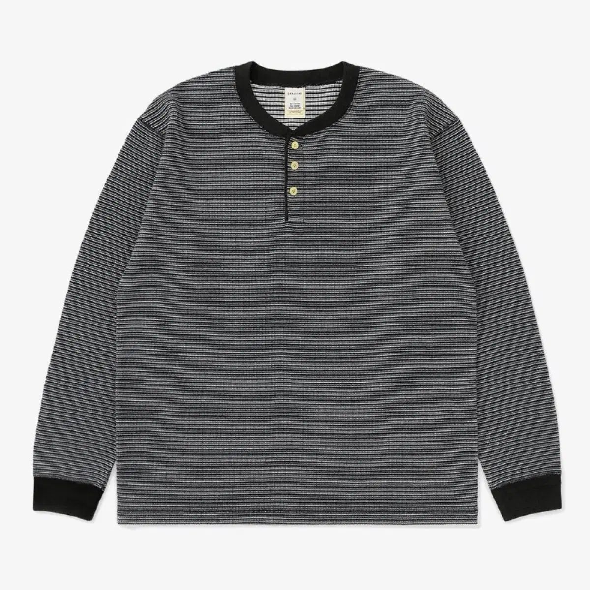 S カーキ ワッフル ヘンリー L/S Tシャツ ブラック ワッフル Tシャツ