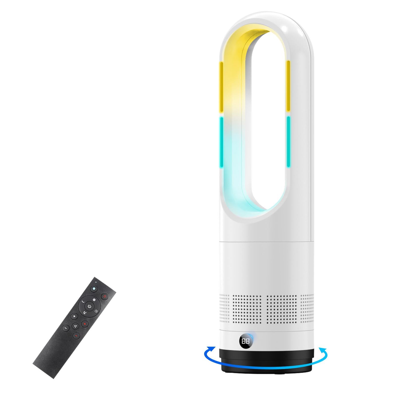 タワーファン 扇風機 スリム扇風機【冷暖両用＆羽根なし＆DCモーター電気代節約】セラミックヒーター ファンヒーター 電気ファンヒーター 3段階暖風・8段階冷風切り替え 100°左右首振り 1-9Hタイマー設定可 転倒自動OFF 過熱保護 リモ 7cff5d9f