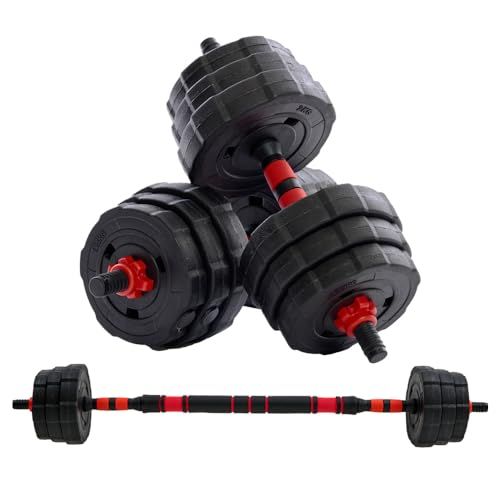 【自宅で本格筋トレ】アイリスプラザ 2way 可変式ダンベル・バーベル 20kgセット（10kg 2個 総計20Kg）2.5kg-20kg コンパクト収納 重量調整簡単 全身トレーニング対応e
