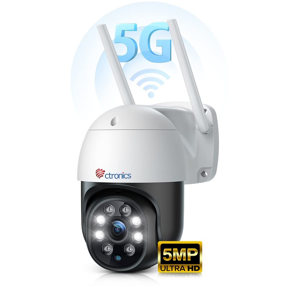 【最新5GWi-Fi・5MP?】Ctronics 防犯カメラ ワイヤレス 屋外 自動追尾 24時間録画 監視カメラ スマホ/PC遠隔操作 NAS/FTP/ONVIF/NVR 夜間カラー プリセット機能 ヒューマン検知 強化5DBiアンテナ 双 1b9f44dd