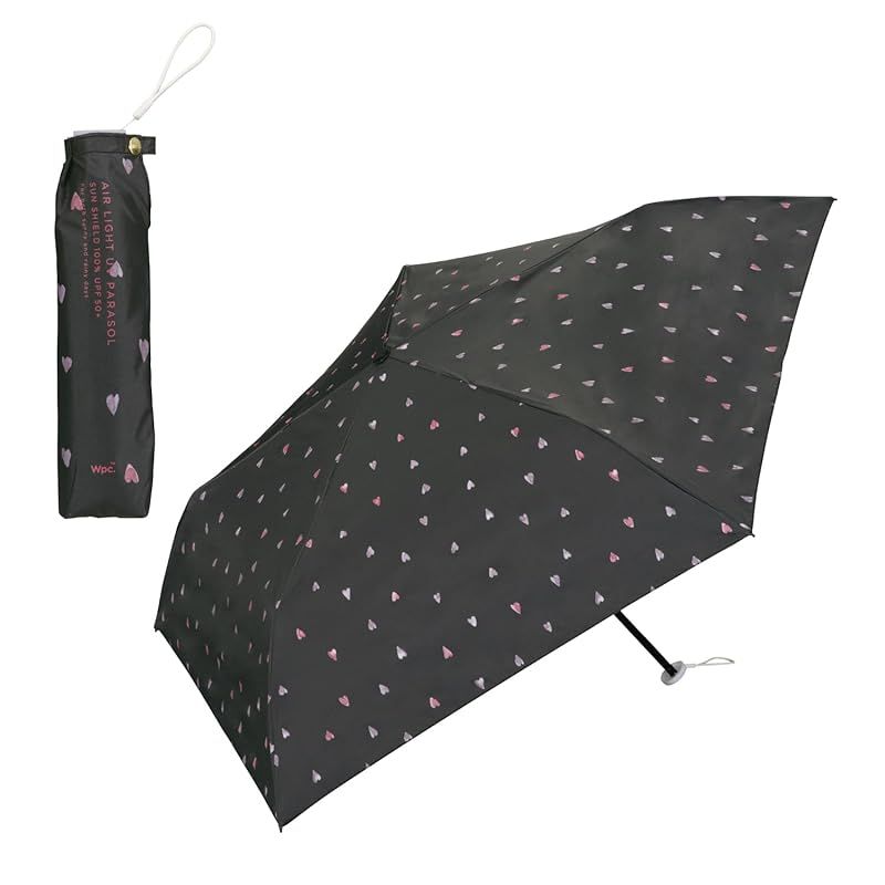 【新品】 【2025】Wpc. 日傘 遮光軽量 水彩ハート ミニ チャコール ≪遮光100% /UVカット99.9% /UPF50＋/晴雨兼用≫ 折りたたみ傘 軽量 通勤 通学 旅行 オシャレ 可愛い 女性 レディース スリム 軽い 801-17046-102