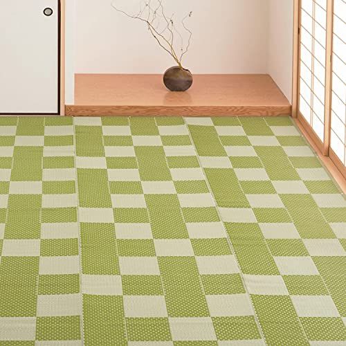 萩原 PP柄上敷き グリーン 江戸間6畳 「矢倉」 い草風 柄上敷き 花ござ 水洗いOK 約261X352cmｍａ