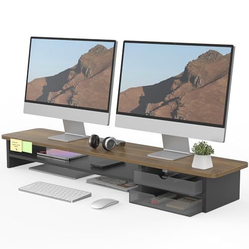 Fenge モニター台 卓上 モニタースタンド パソコン台 机上 2段 108cm 引き出し 木製 アクリル製 白 pcモニター台 ディスプレイ台 机上ラック 卓上収納 pc台 (ブラウン&黒)ma Fenge モニター台 卓上 モニタースタンド パソコン台 机上 2段 108cm 引き出し 木製 アクリル製 白 pcモニター台 ディスプレイ台 机上ラック 卓上収納 pc台 (ブラウン&黒)ma