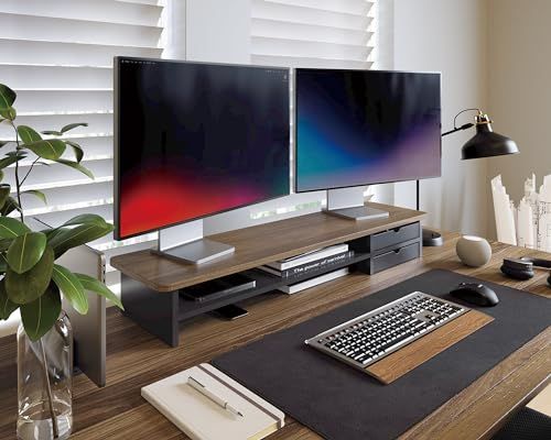 Fenge モニター台 卓上 モニタースタンド パソコン台 机上 2段 108cm 引き出し 木製 アクリル製 白 pcモニター台 ディスプレイ台 机上ラック 卓上収納 pc台 (ブラウン&黒)ma Fenge モニター台 卓上 モニタースタンド パソコン台 机上 2段 108cm 引き出し 木製 アクリル製 白 pcモニター台 ディスプレイ台 机上ラック 卓上収納 pc台 (ブラウン&黒)ma