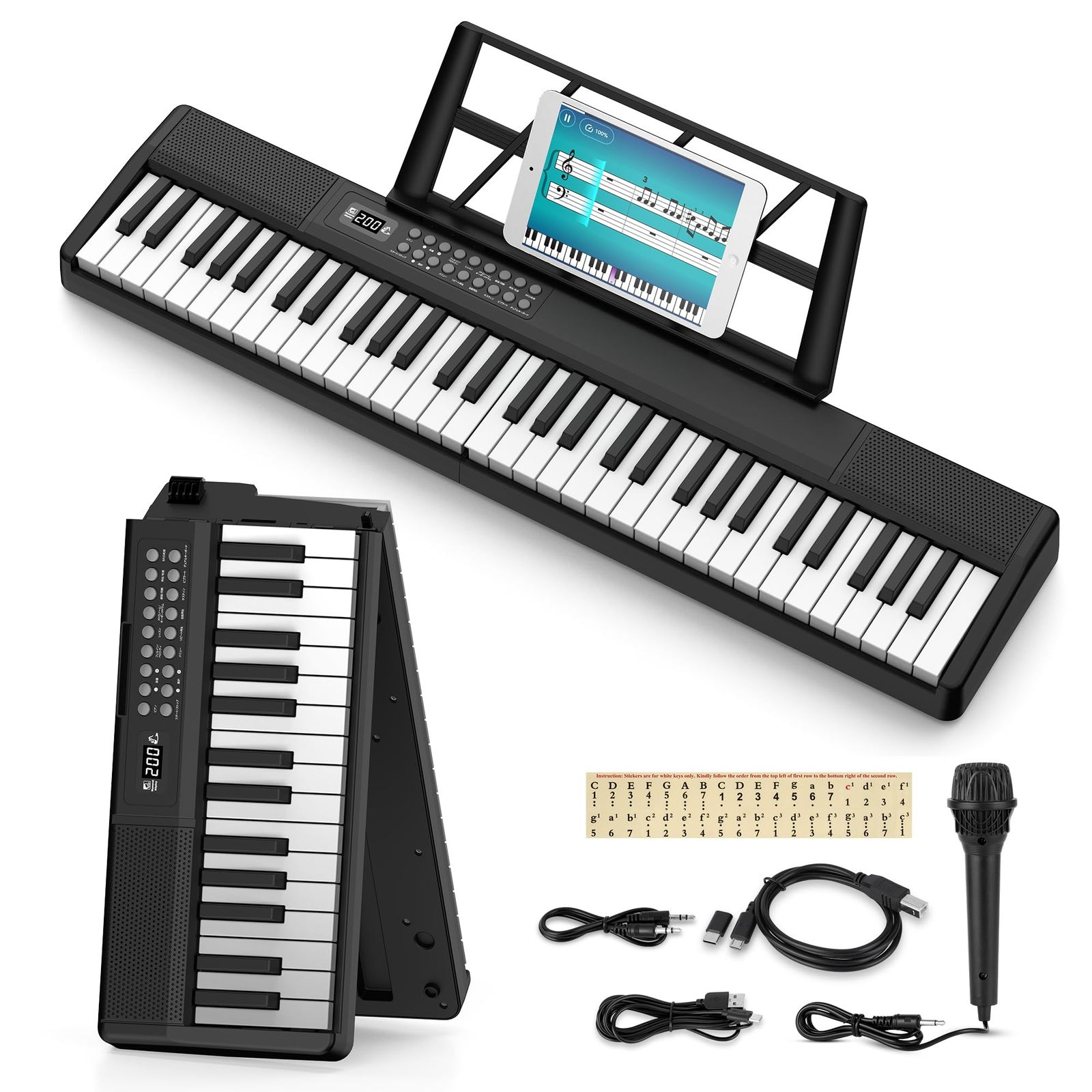 電子ピアノ 折りたたみ 電子キーボード 61鍵盤 キーボード MIDI機能 パソコン対応 ピアノ 80デモ曲 135音色 200リズム内蔵 電子キーボード LCDディス 譜面台付き 軽量 携帯便利 初心者 子供 練習 日本語で表記 日本語説明 c4d5cbd8