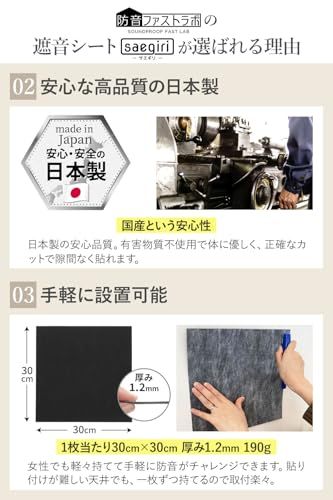 公式【 日本製 遮音シート「saegiri」 】60枚セット 1.2mm厚 防音ファストラボ? 【外部からの騒音の悩み】や【部屋から漏れる音の軽減に】防音シート 防音マット 防音 防音材 防音室 壁 面密度 約2.1kg/? (縦30cm×横30cm)5.ma 公式【 日本製 遮音シート「saegiri」 】60枚セット 1.2mm厚 防音ファストラボ? 【外部からの騒音の悩み】や【部屋から漏れる音の軽減に】防音シート 防音マット 防音 防音材 防音室 壁 面密度 約2.1kg/? (縦30cm×横30cm)5.ma