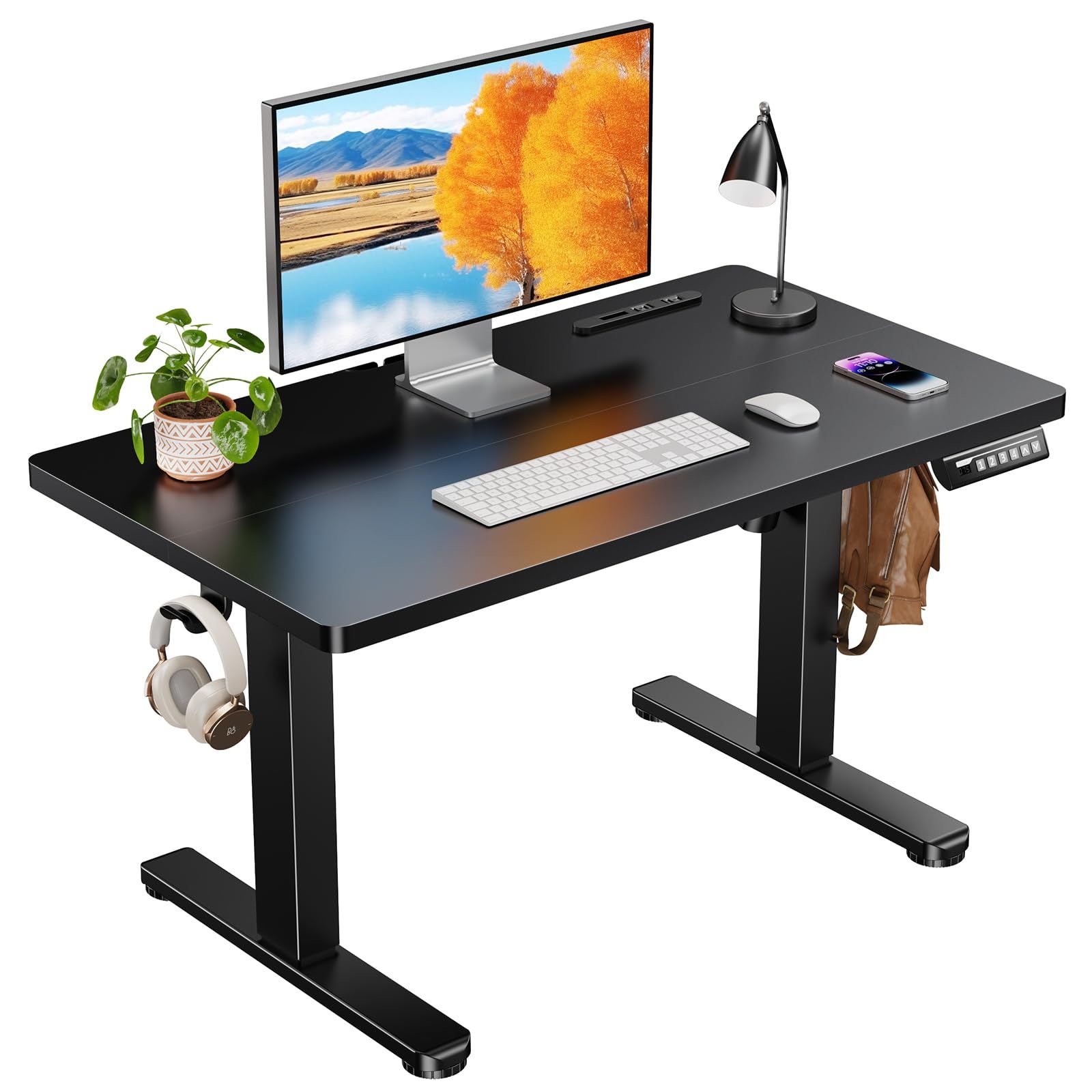 ErGear 電動昇降式デスク ロータイプ 高さ48-72cm コンセント&USBポート付き ローデスク 座椅子机 4パターン高さメモリー機能 静音 収納フック付き 小さめ パソコンデスク テーブル 電動机 ゲーミングデスク【幅90 x 奥行き50 x 高ma