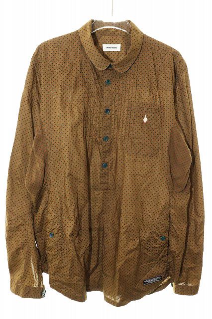 アンダーカバー UNDERCOVER ISM 13SS FINGER FUCK ファック プルオーバー シャツ サイズ 3 カットソー 刺繍 ドット柄 丸襟 長袖 ブラウン 【ブランド古着ベクトル】【中古】260524