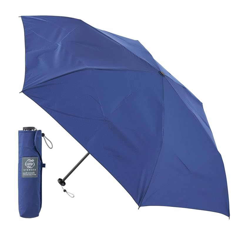 【新品】 3秒のurawaza(ウラワザ) スリム 軽量 折りたたみ傘 UVカット 晴雨対応 60cm 10298 ディープブルー