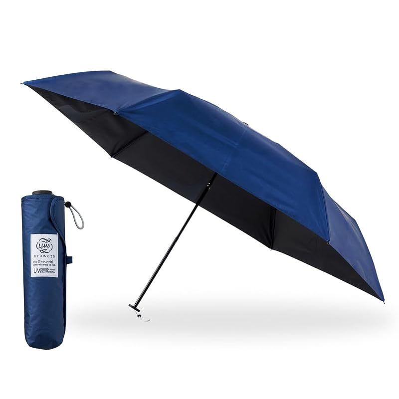 【新品】 [ムーンバット]3秒でたためる傘 urawaza 日傘 遮熱 遮光100 UVカット 晴雨兼用 手開き 形状記憶 畳みやすい 折りたたみ傘 簡単開閉 ウラワザ 無地 親骨55cm 30244 ブルー