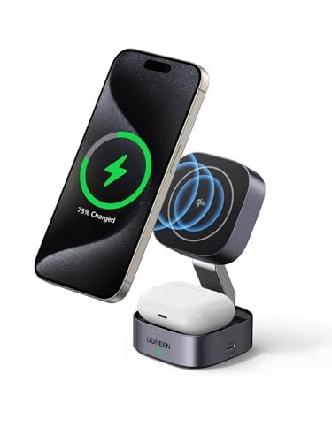 UGREEN MagFlow Qi2 ワイヤレス充電器 15W MagSafe対応 iPhone ワイヤレス充電 折りたたみ式 マグセーフ 充電スタンド【 2in1＋USB Cポート増設】iPhone 17/16/15/14/13/12シリー c1cad4c1