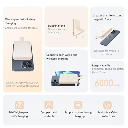 Xiaomi Magnetic Power Bank 6000mAh MagSafe対応 Qi2.0認証 / PSE技術基準適合/安全回路保護 マグネット式 ワイヤレス充電 出力(15W)/USB-C入出力 折りたたみ式スタンド iPhone f1cedd42 Xiaomi Magnetic Power Bank 6000mAh MagSafe対応 Qi2.0認証 / PSE技術基準適合/安全回路保護 マグネット式 ワイヤレス充電 出力(15W)/USB-C入出力 折りたたみ式スタンド iPhone f1cedd42