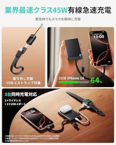 INIU MagSafe対応 10000mAh 薄型 Qi2認証 【最大出力有線45W・ワイヤレス充電15W】マグネット式 マグセーフ対応 USB C入出力対応 軽量 小型 折りたたみ式スタンド 3台同時充電可能 ポータブル充電器 iPhon 6bfa3d97 INIU MagSafe対応 10000mAh 薄型 Qi2認証 【最大出力有線45W・ワイヤレス充電15W】マグネット式 マグセーフ対応 USB C入出力対応 軽量 小型 折りたたみ式スタンド 3台同時充電可能 ポータブル充電器 iPhon 6bfa3d97