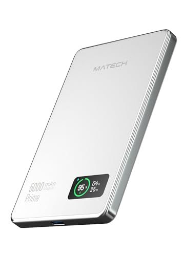 MATECH Qi2 マグセーフ 超薄型 小型 軽量(薄さ8.7mm, 5000mAh)【MagSafe対応マグネット式最大出力15W ワイヤレス/タイプC PD22W/iPhone12~16対応】MagOn Prime 5000 (ホワイト 7bd5f484