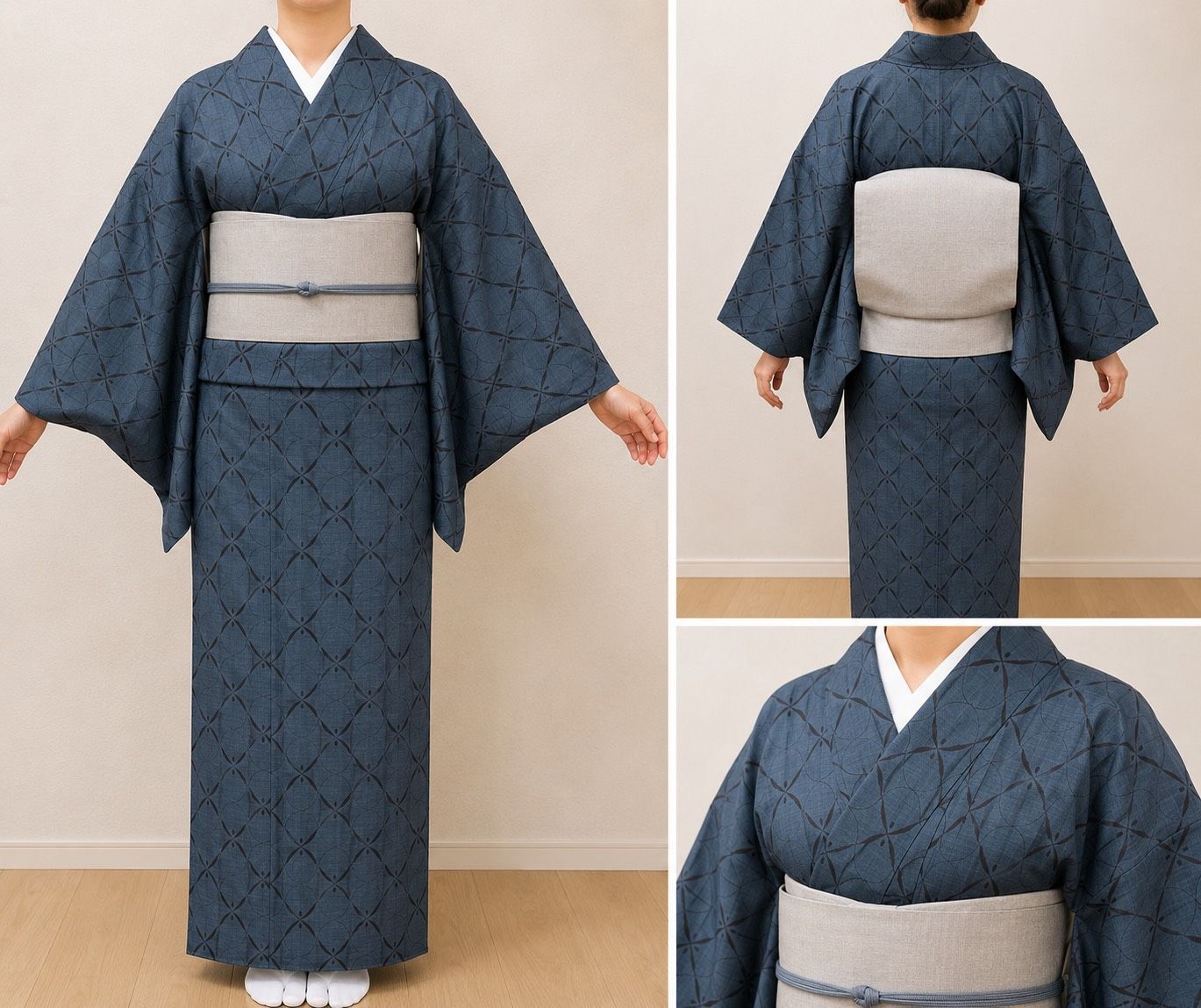 K079 美品 大島紬 しつけ糸付き 身丈168cm トールサイズ 立湧 幾何学