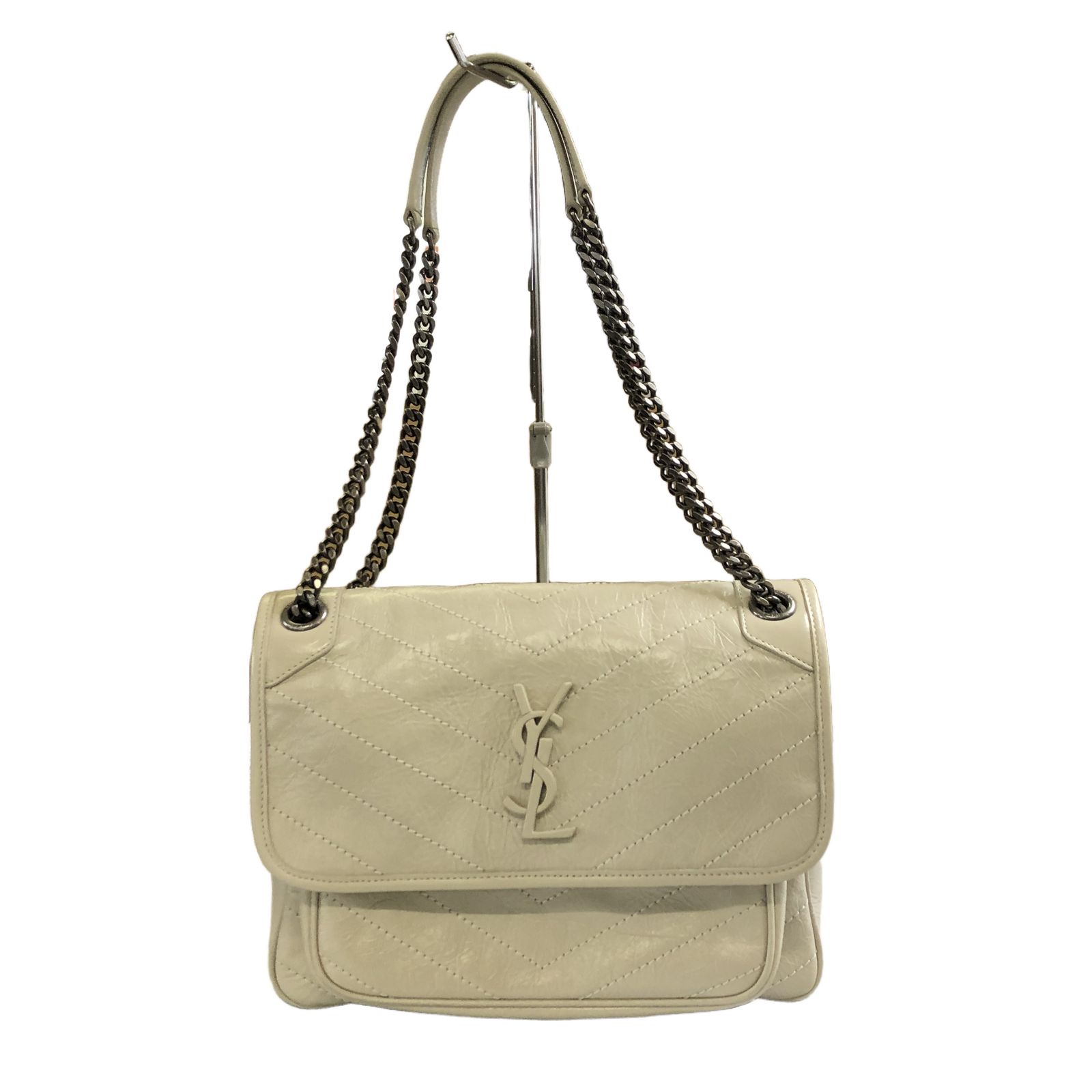 サンローラン SAINT LAURENT 633158 ニキ ミディアム レザー チェーン ショルダー バッグ ホワイト レディース 中古 良好 T11250012