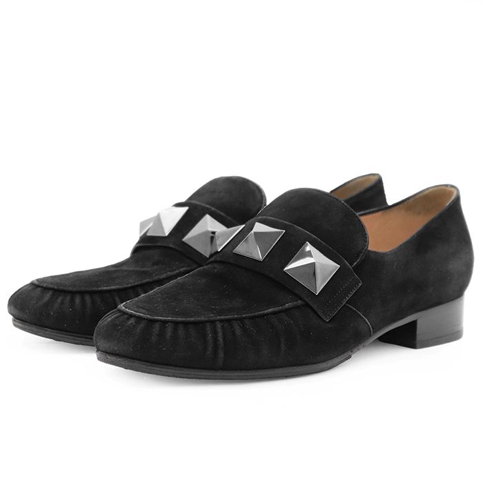 【SALE】Valentino Garavani ヴァレンティノ・ガラヴァーニ ローファー サイズ 35 レディース スウェード ロックスタッズ レザー シューズ 靴 ブラック 黒 イタリア製