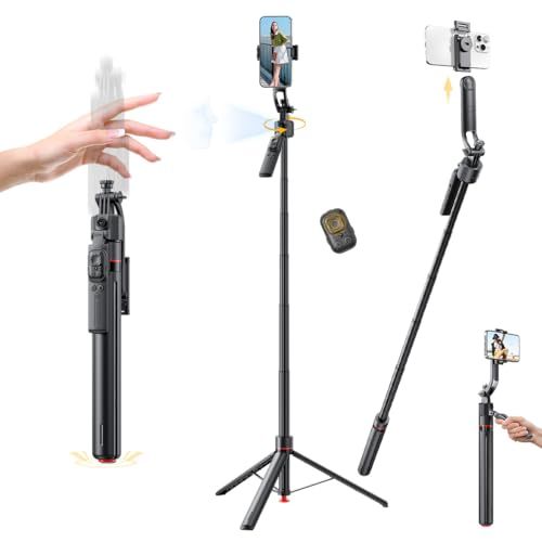 【2025新登?】176CM AI自動追跡自撮り棒三脚 360°回転 自動三脚スマホスタンド, AI顔認識 取り外し可能 リモコン付き, 追従機能 ワンボタンで開く折りたたみ式スマホ三脚, TikTok/Vlog/iPhone/Android f4bde4ba